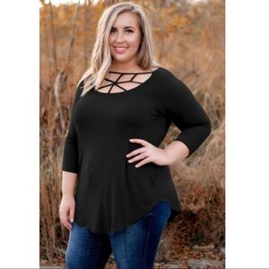 Black Cut Out Neckline Plus Size Top